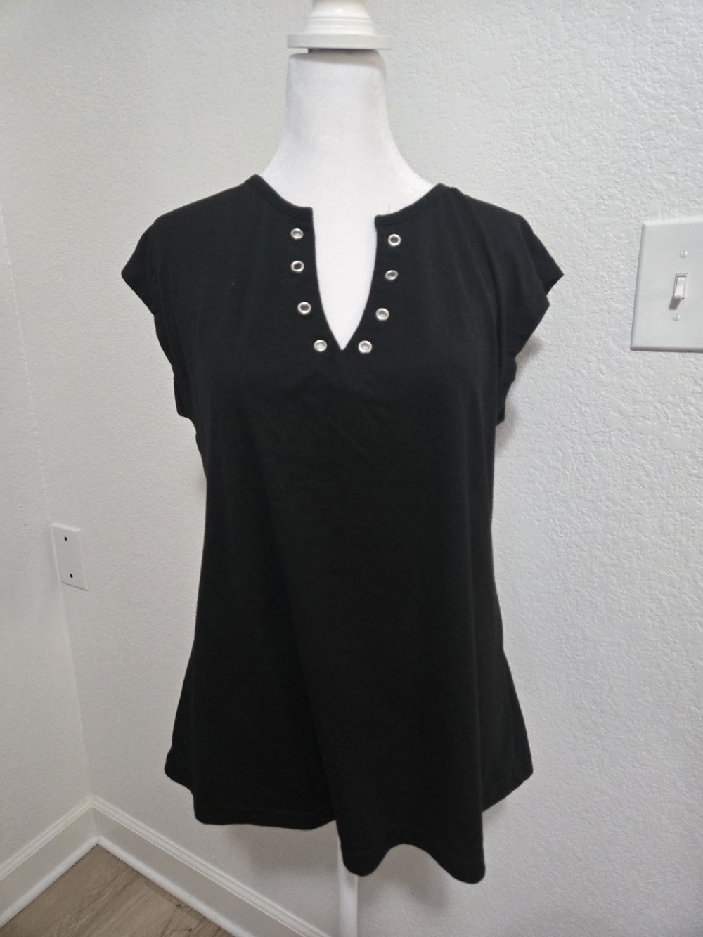 Black Short Sleeve Top with Silver Eyelets